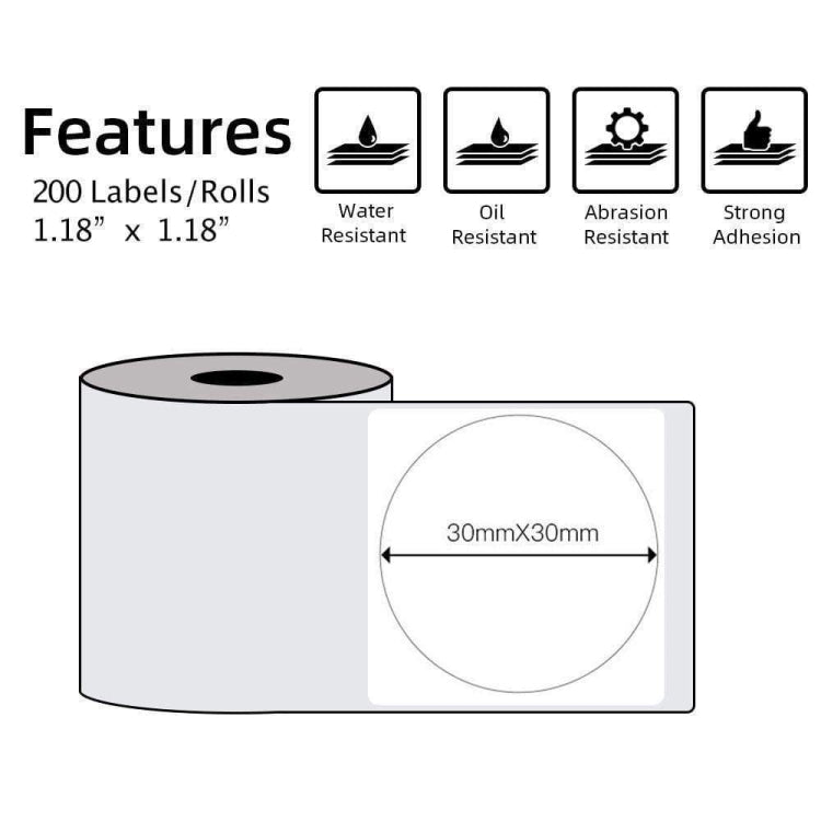 For Phomemo M110 / M200 200pcs /Roll 30x30mm Round Self-Adhesive Thermal Labels - Printer Accessories by Phomemo | Online Shopping UK | buy2fix