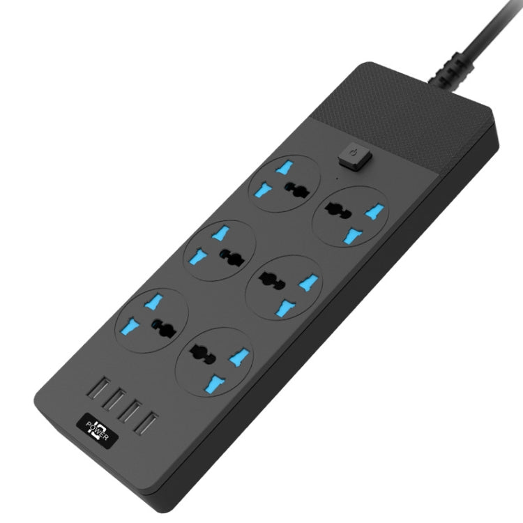 TB-T12 3000W 2m 4-USB Ports + 6-Jacks Multifunctional Flame-Retardant Socket With Switch(EU Plug) - Extension Socket by buy2fix | Online Shopping UK | buy2fix