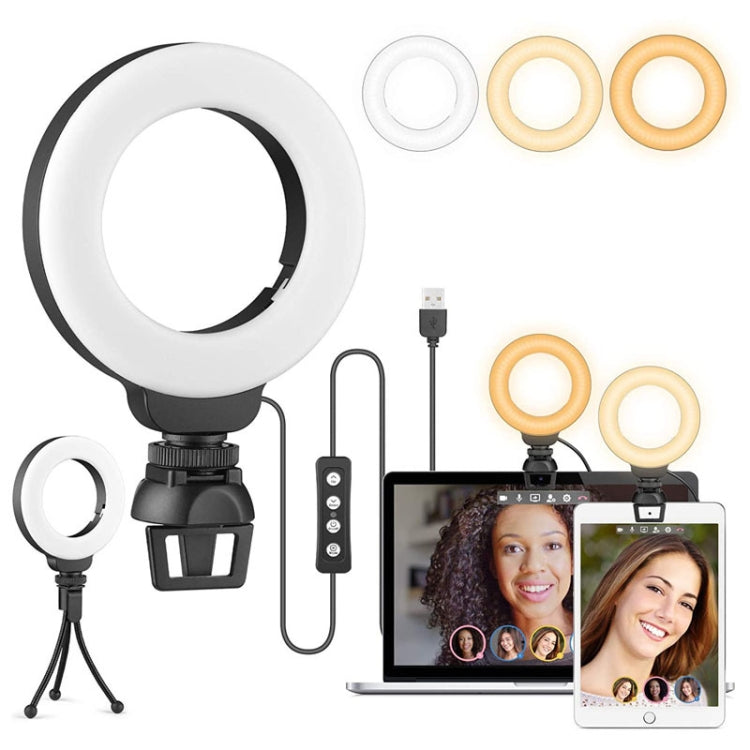 YRing48 4-Inch 48LEDs Laptop Camera Video Conference Live Beauty Ring Fill Light, Spec: Clip with Tripod - Selfie Light by buy2fix | Online Shopping UK | buy2fix