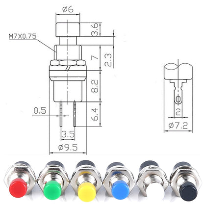 10 PCS 7mm Thread Multicolor 2 Pins Momentary Push Button Switch(Red) - Consumer Electronics by buy2fix | Online Shopping UK | buy2fix