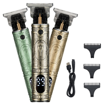 Vintage Pharaoh Engraving USB Rechargeable Hair Clipper With LCD Display(Yellow) - Hair Trimmer by buy2fix | Online Shopping UK | buy2fix