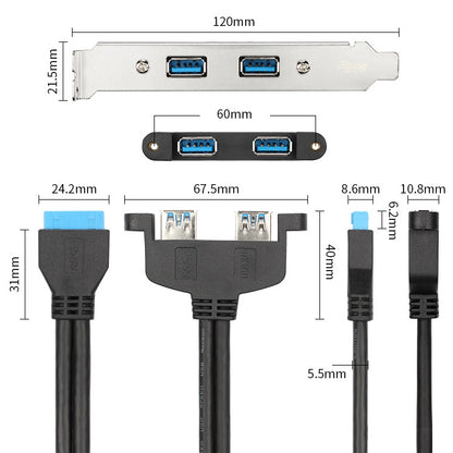 50CM USB3.0 Rear PCI Baffle Line Full Height Chassis DIY With Ear 20pin Transfer Cable(Black) - USB 3.0 by buy2fix | Online Shopping UK | buy2fix