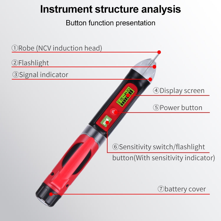 WINTACT WT3010  LED AC Voltage Tester Non-Contact Detector Pen 12-1000V AC Voltage Detector - Current & Voltage Tester by Wintact | Online Shopping UK | buy2fix