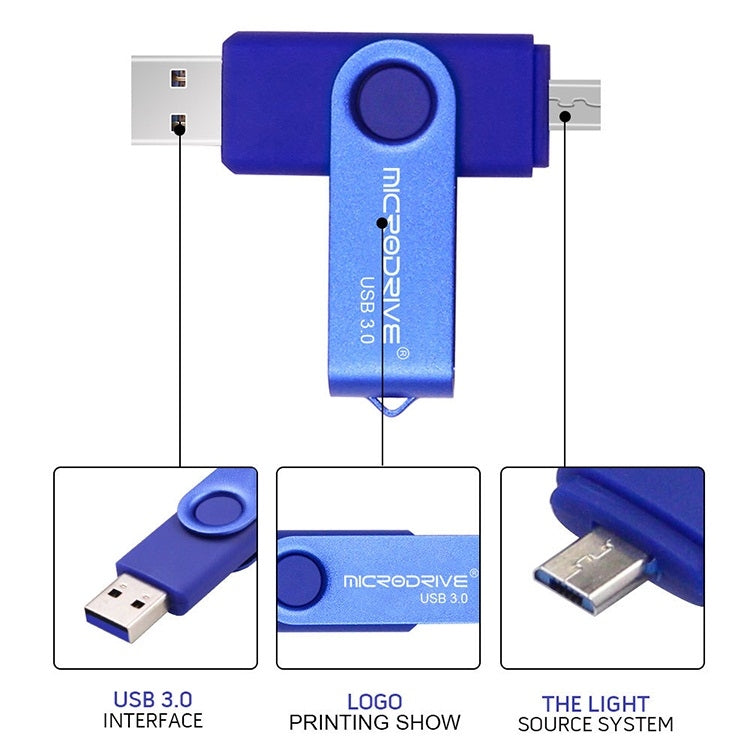 MicroDrive 32GB USB 3.0 Android Phone & Computer Dual-use Rotary Metal U Disk (Red) - USB Flash Drives by MicroDrive | Online Shopping UK | buy2fix